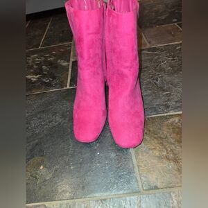 Sugar Fuchsia Suede Heeled Boots